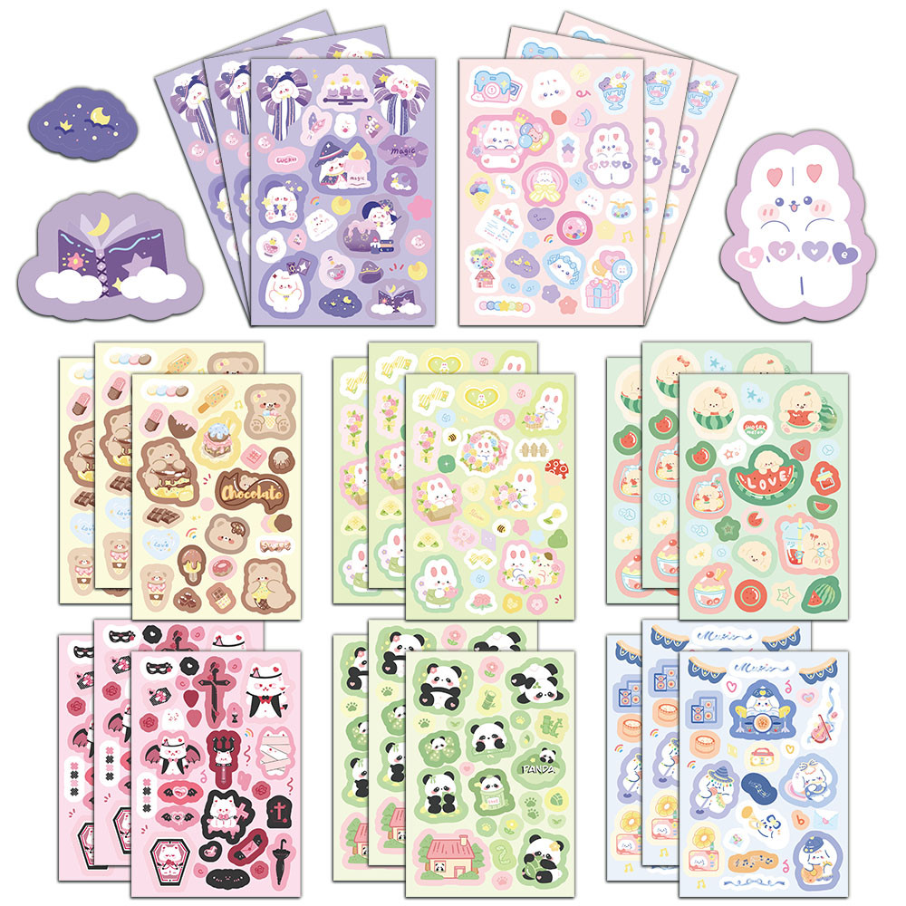 

8PCS Creative Colorful Dream Factory Little Bear Cute Stickers Cartoon Hand Account Guka Material Skateboard Computer Stickers