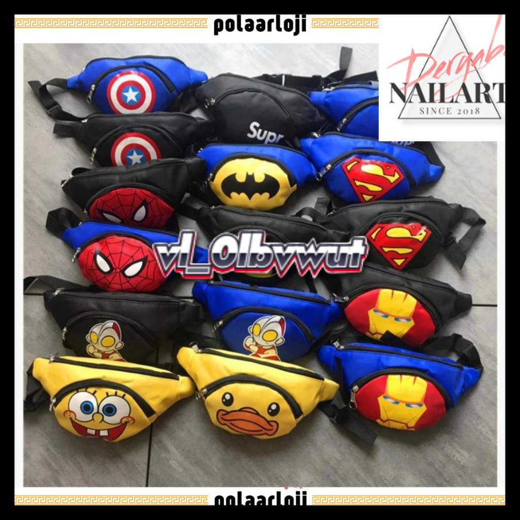 PA Tas Anak Laki Laki Lucu Waist Bag Anak Karakter Super Heroes Spiderman Batman Ultraman Ironman Ca