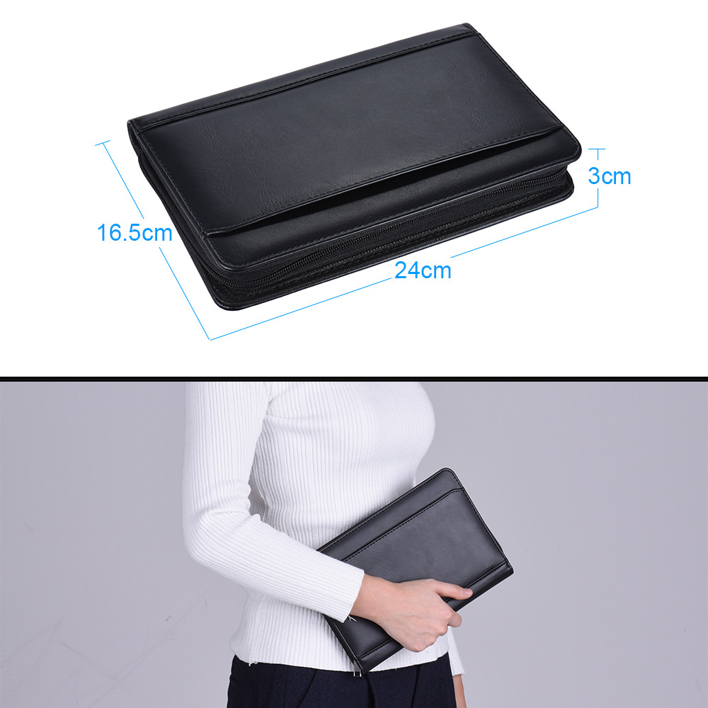 

Portable Business Portfolio Folder Document Case Organizer A5 PU Leather with Business Card Holder Memo Note Pad
