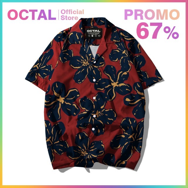 OCTAL - Kemeja Motif Pattern Pantai Printing Kasual Pria - Wanita KMP-0059