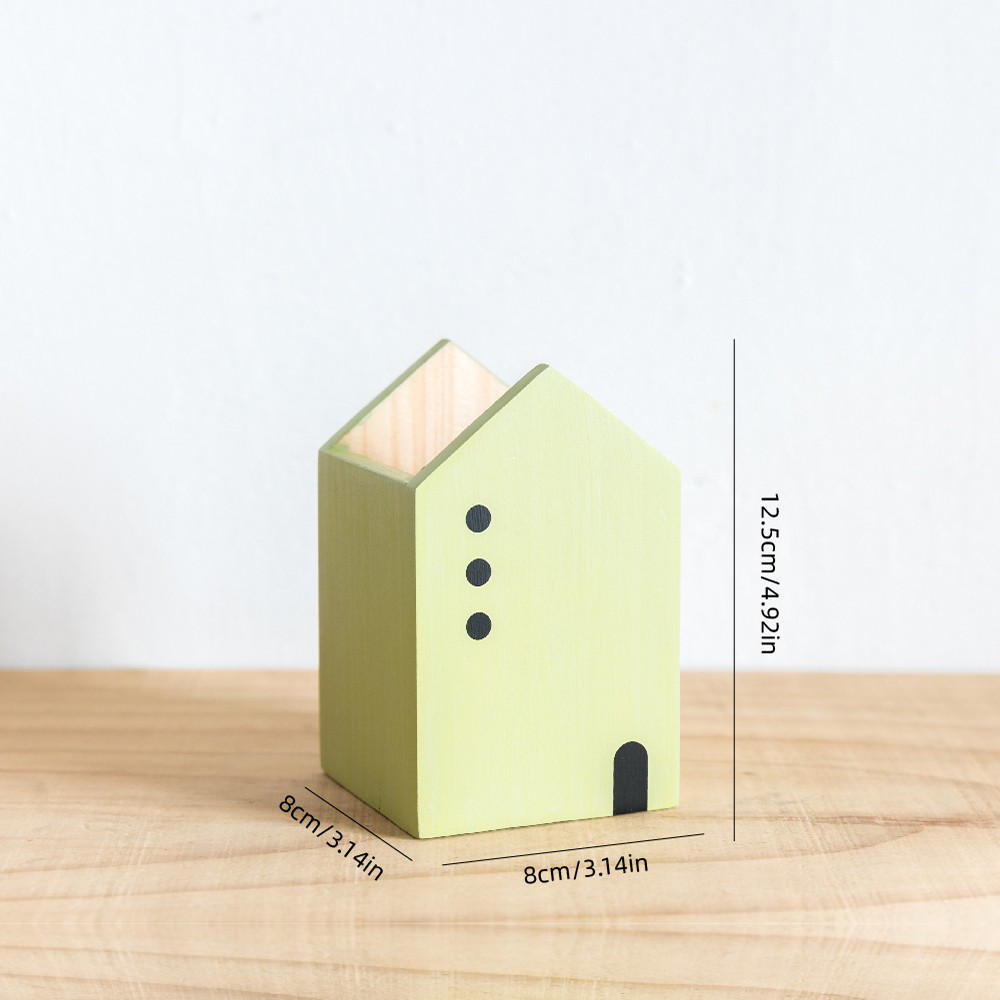 

Cartoon House Wooden Pen Holder Pencil container Makeup Brush Stationery storage box Student/ Office Desktop Storage Organiser