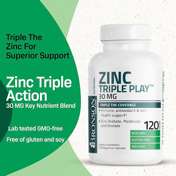 Bronson Zinc Triple Play 30mg with Zinc Acetate Picolinate & Orotate 120 CapsuleBronson Zinc Triple