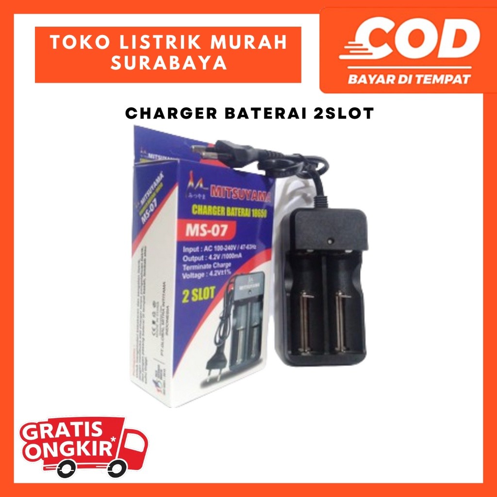 Charger 18650 2 Slot Charger 2 Slot Charger Baterai 18650 2 Slot Universal Mitsuyama MS-07