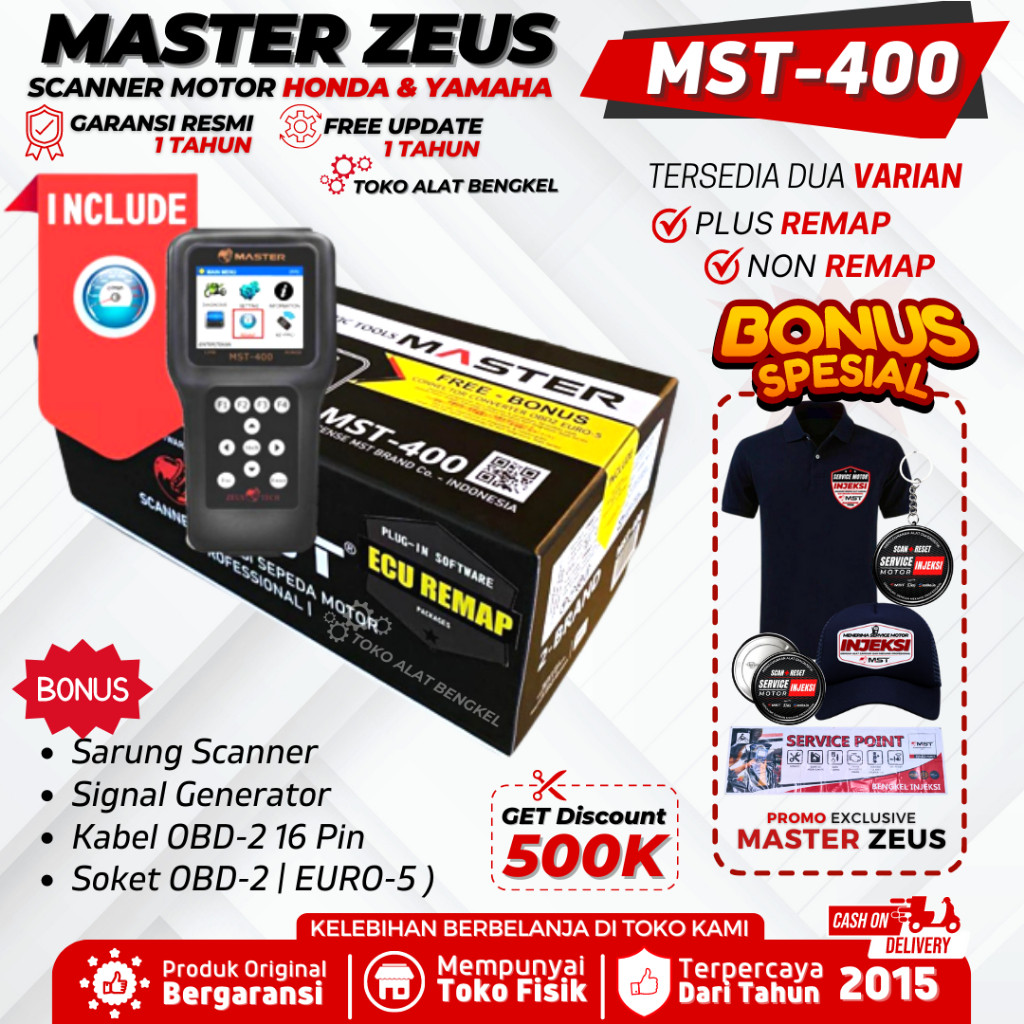 Scanner Motor Injeksi ZEUS MST-400 HONDA YAMAHA Plus Remap & Non Remap Diagnostic Tool Euro5 OBD2 Di