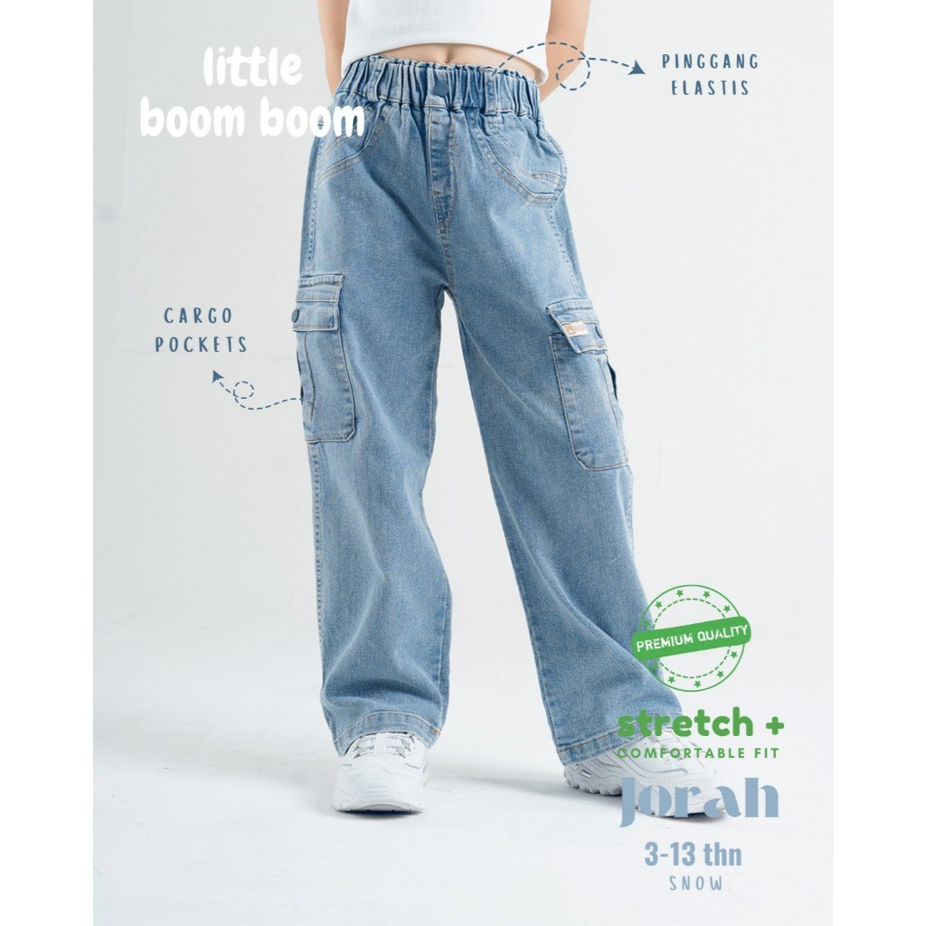 HAIBRIZ_SHOP LITTLE BOOM BOOM - Celana Cargo Anak Perempuan Jeans Import Quality 1-13 Tahun