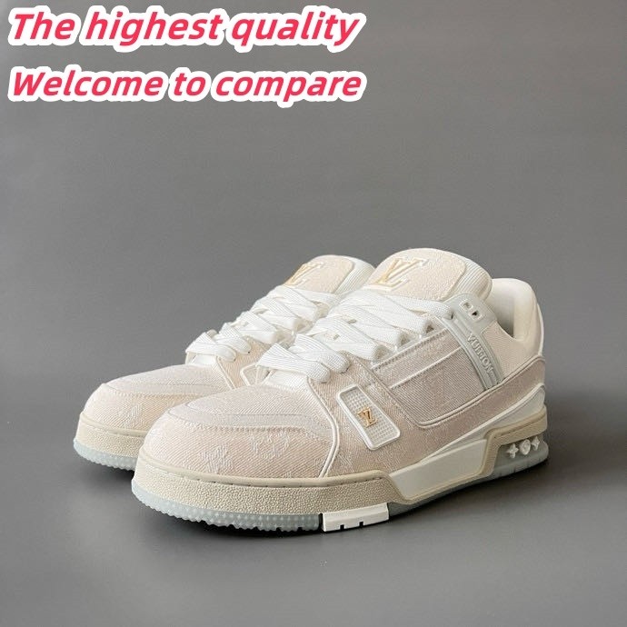 LV Trainer retro low cut casual sports basketball shoes White denim men's shoes 5150657