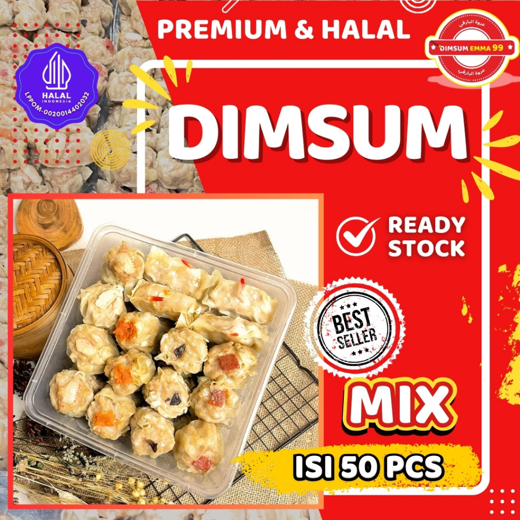 

Dimsum Premium Toping Lengkap Mix Frozen isi 50 pcs PREMIUM & HALAL, FREE Saus Merah & Lada Hitam