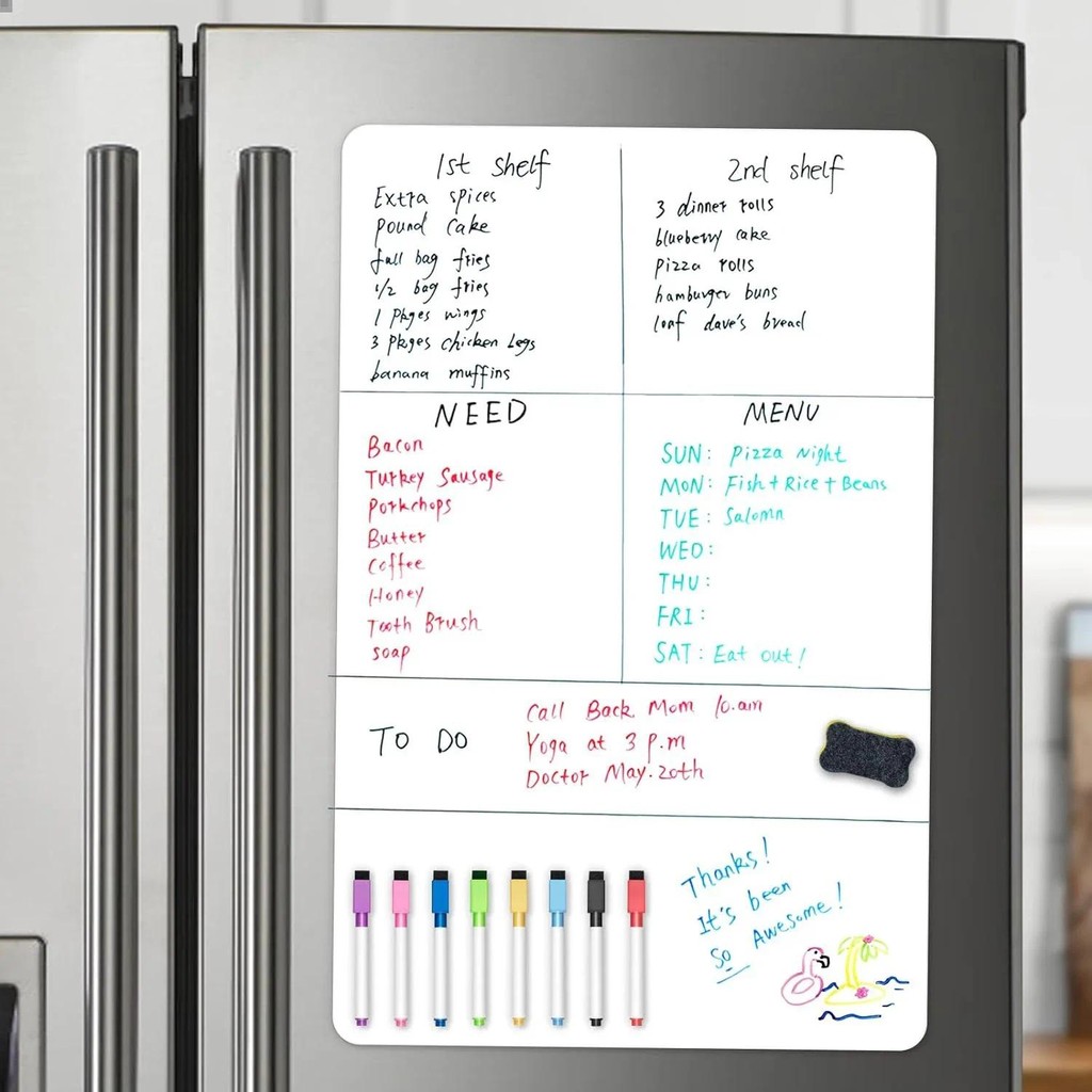 

A2 Size Magnetic Dry Erase Whiteboard for Fridge,Magnetic Board for Fridge (23.6" X 16.5") with 8 Dry Erase Marker and 1 Eraser