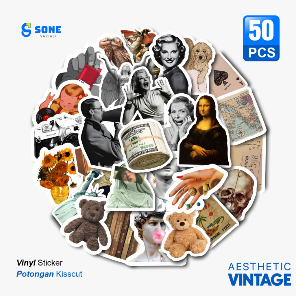 

Sticker Pack Aesthetic Vintage Vinyl Waterproof untuk Sticker Buku Journal Casing HP Laptop Tumbler