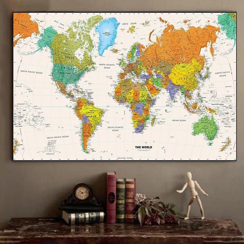 

Map of The World Retro Art Poster Decorative Canvas Painting Wall Unframed Print Living Room Home Decor School Supplies 120*80cm