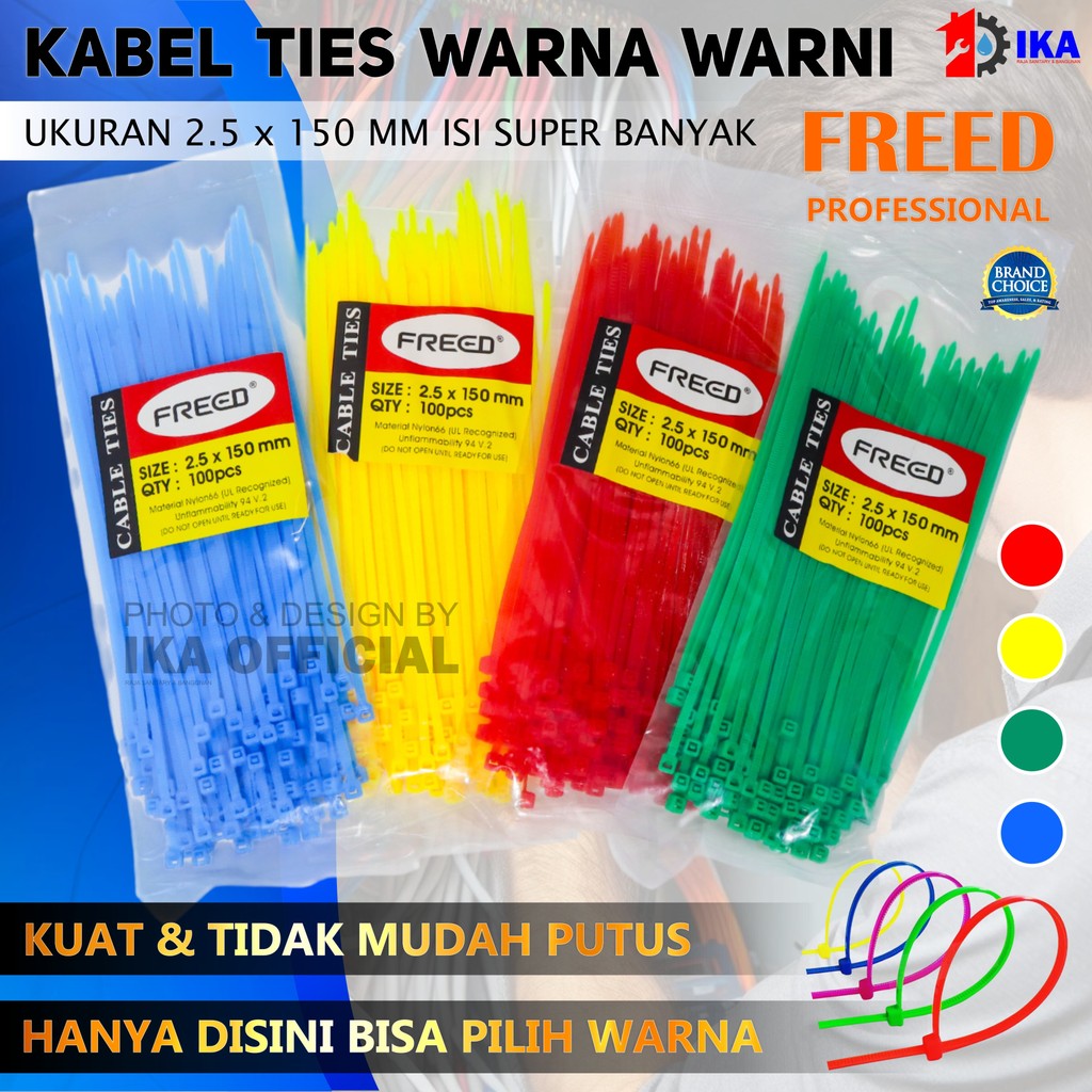 

KABEL TIS 2,5 x 150 MM FREED SEMUA WARNA BAGUS DAN TERMURAH / Kabel Ties Termurah 1 pack/100 pcs pengikat serbaguna / Kabel Ties Isi Banyak