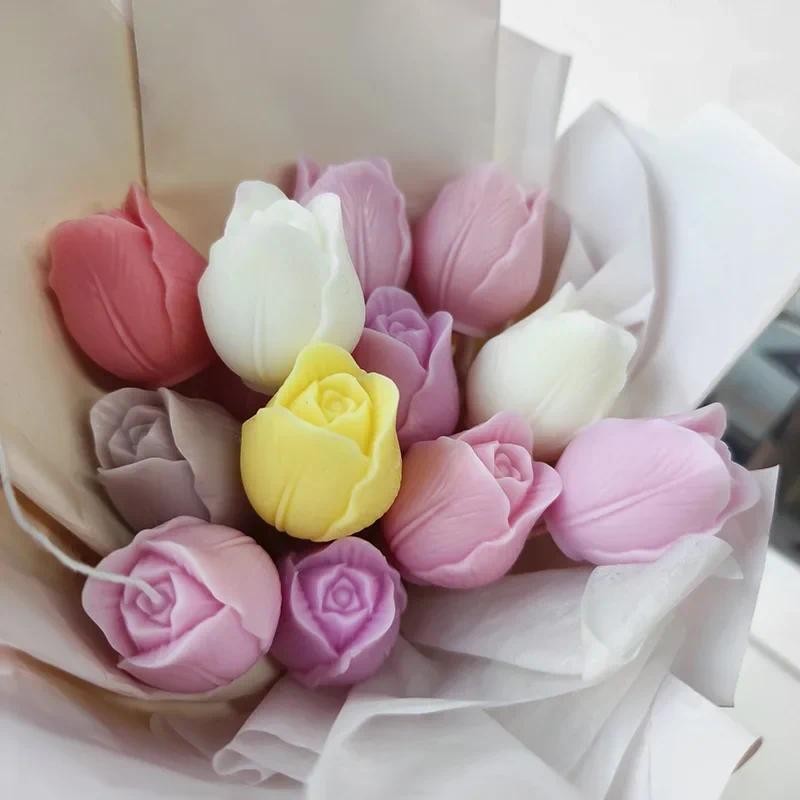 

Tulip Candle Mold for DIY Flower Aromatherapy Stone Handmade Soap Cake Decoration Baking Silicone Mold for Crafting