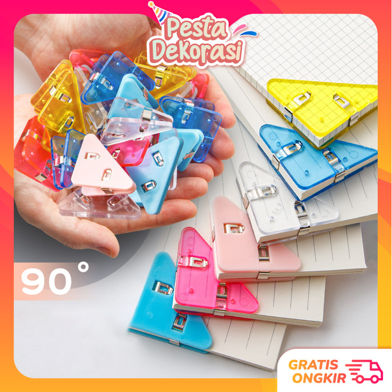 

PESTA DEKORASI S6063 Penjepit Buku Klip Sudut Kertas Akrilik Paper Clip Segitiga WarnaWarni Penjepit Kertas Binder Plastik