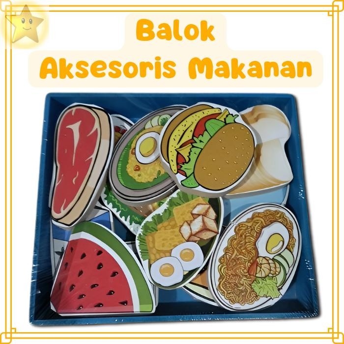 Mainan Edukasi Anak Edutoys Balok Aksesoris Makanan - Model Makanan Miniatur