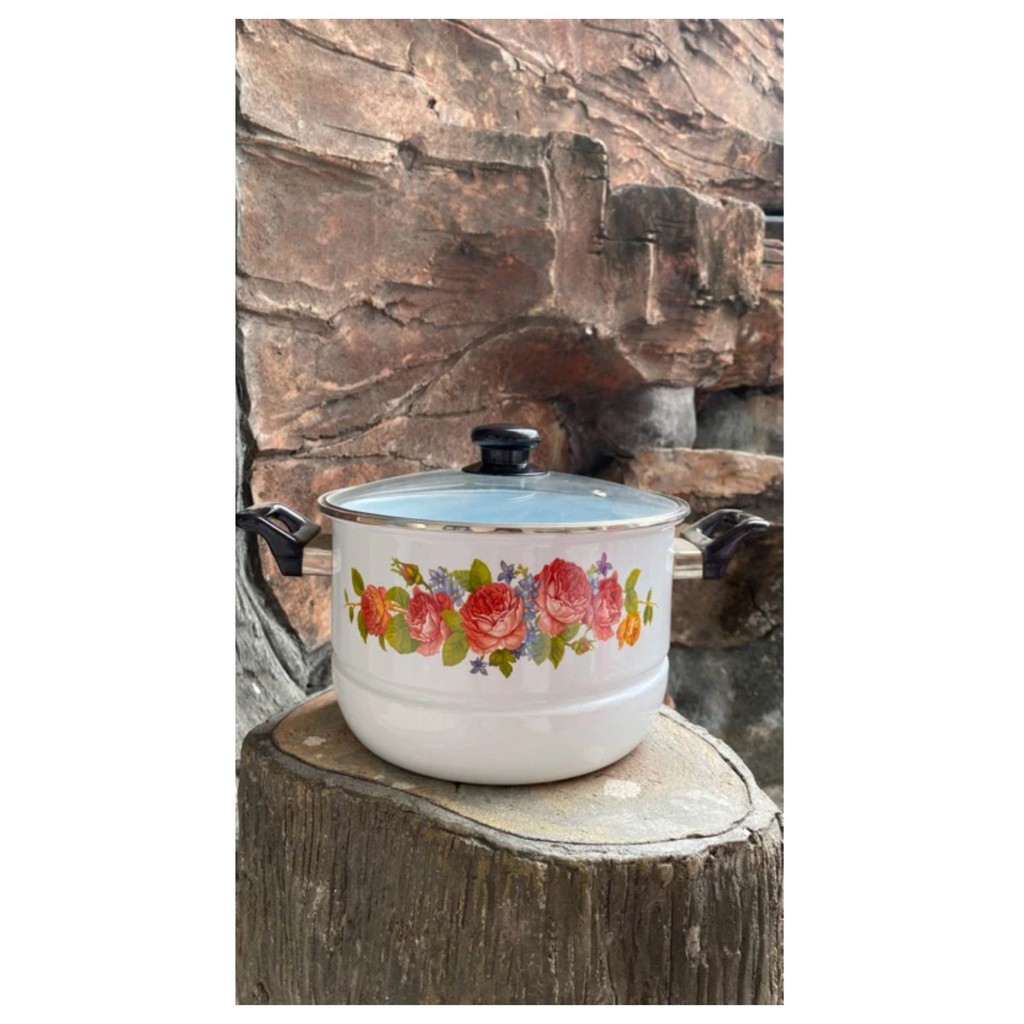 PANCI KUKUS BUNGA JADUL PORCELAPOT STEAMER KUKUSAN 16 LITER DIMSUM BOLU BROWNIES TUTUP KACA
