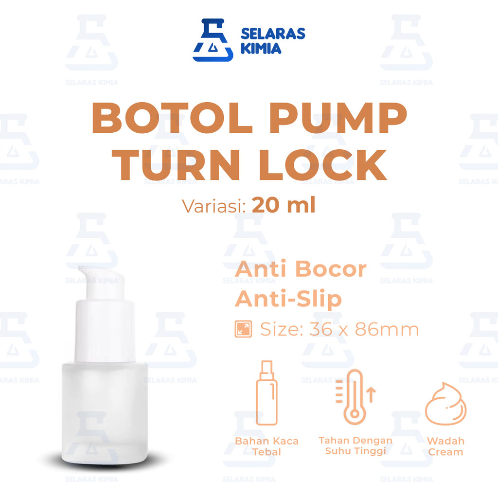 Botol Pump Frosted Turn Lock 20ml 30ml / Botol Pump Buram 20ml 30ml / Botol Kaca Serum 20ml 30ml Pum