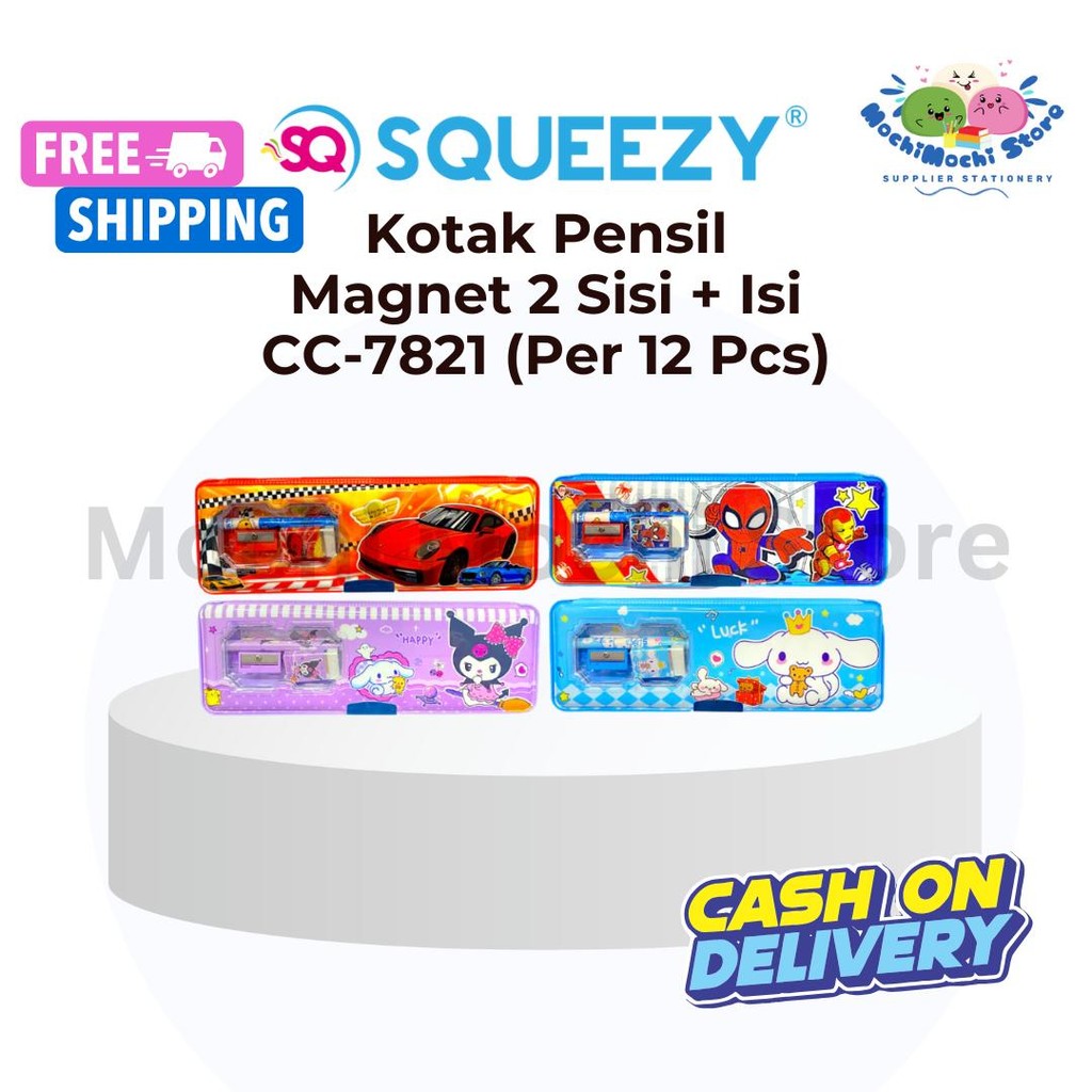 

PER 12 PCS Kotak Pensil Magnet 2 Sisi + Isi CC-7821 | Pencil Case + Free (Pensil, Penghapus, Penggaris dan Serutan) | Tempat Pensil | Kotak Pensil Magnet Karakter Tutup Magnet | CC-7821