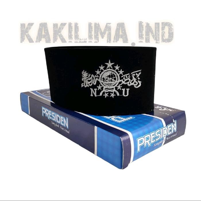 Peci Songkok Kopiah Hitam Motif Logo NU SILVER BORDIR Tinggi 9cm Merk Presiden Murah Berkualitas -  