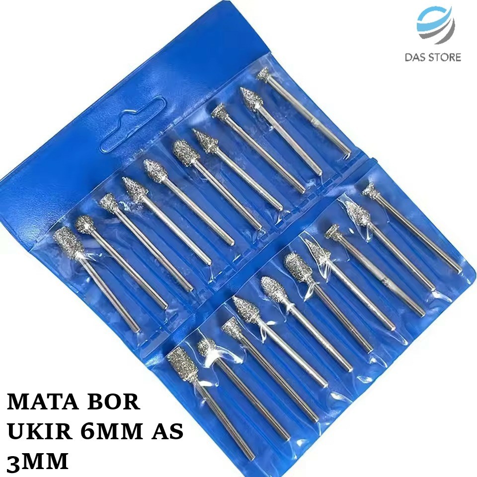 Mata Bor head 6mm as 3mm Grit Kasar ukir grafir tunner gerinda pahat cuner batu granit keramik marme