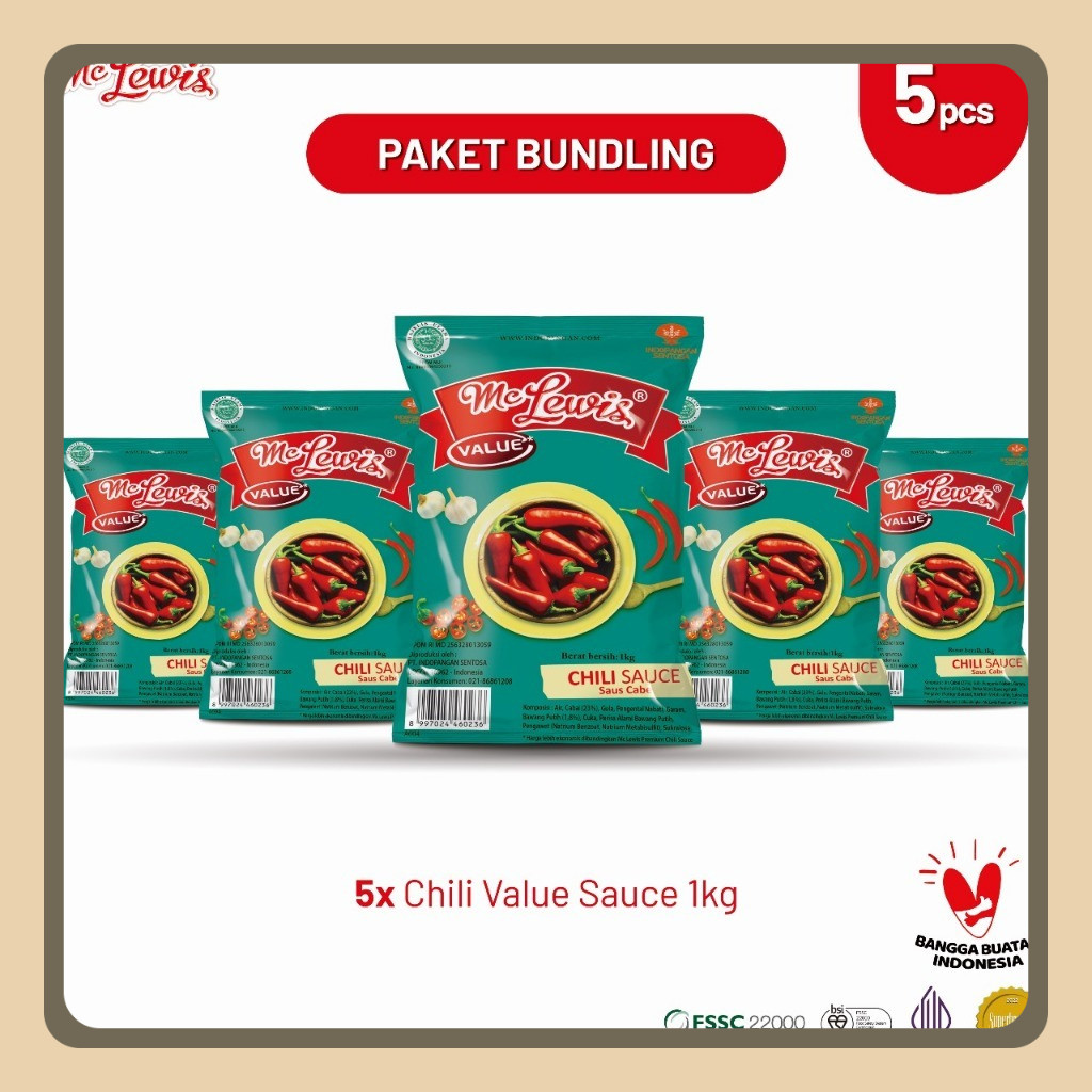 

[Paket Bundle] Mc Lewis Chili Sauce Value 1kg x 5 Pcs
