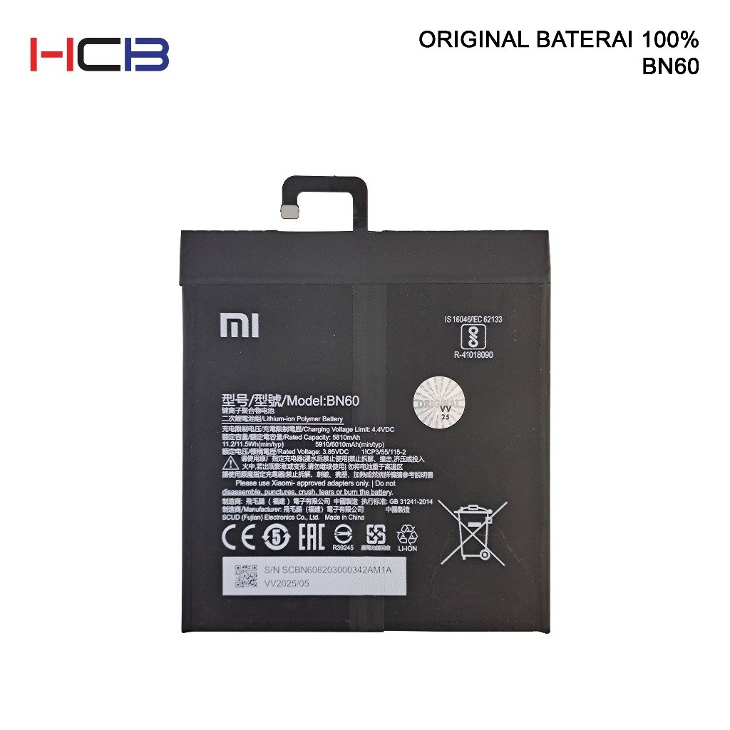 ORIGINAL HCB | Baterai BN60 BATERY XIAOMI MI PAD 4 ORIGINAL 100% Battery Batteray Batere Batrai Batr