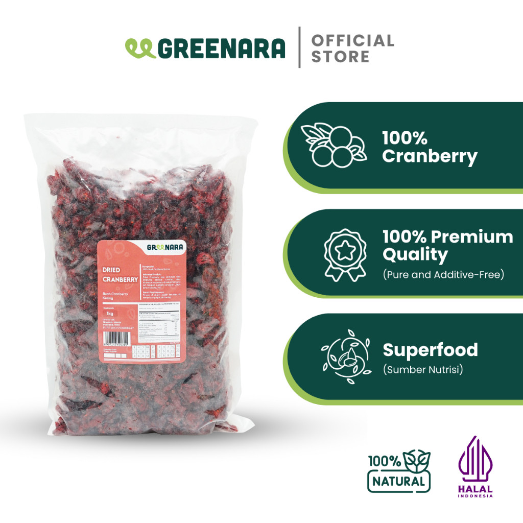

Greenara Natural Dried Cranberry 1Kg / Buah Cranberry Kering