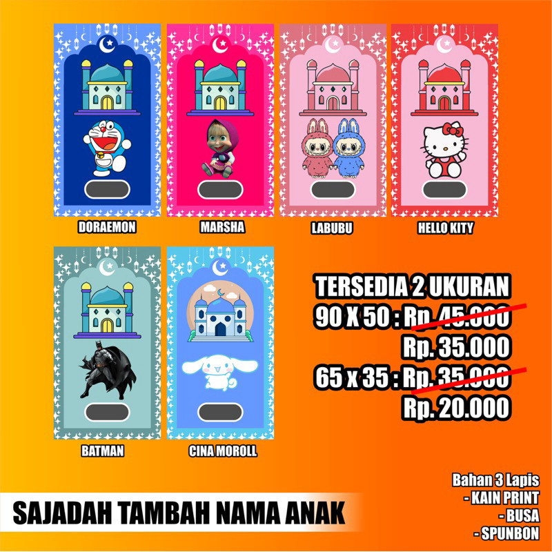 PROMO SAJADAH ANAK FREE NAMA | SAJADAH ANAK TAMBAH NAMA | SAJADAH ANAK CUSTOM | SAJADAH ANAK | SAJAD