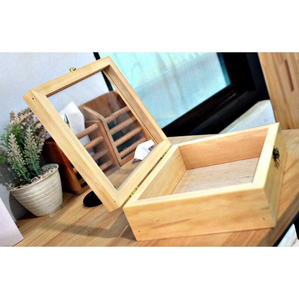 Kotak box kayu akrilik ukuran 30x30x10cm