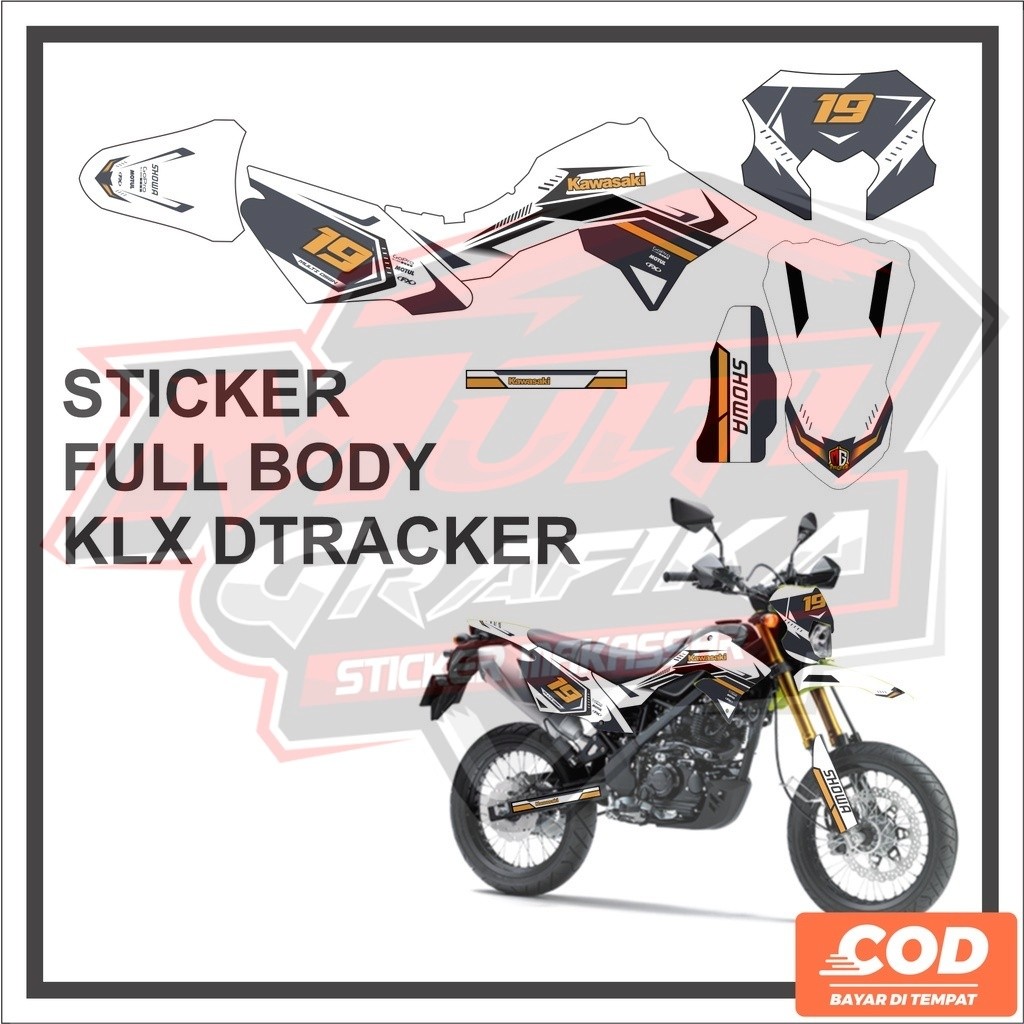 Stiker DEcal Motor KLX DTRACKER Full Body Sticker Kawasaki D tracker Motif Garis Putih Hitam Keren B