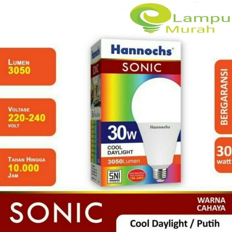Lampu Led HANNOCHS SONIC 30 Watt - Led A Bulb Hannochs Sonic 30 Watt Body Jumbo Cahaya Putih