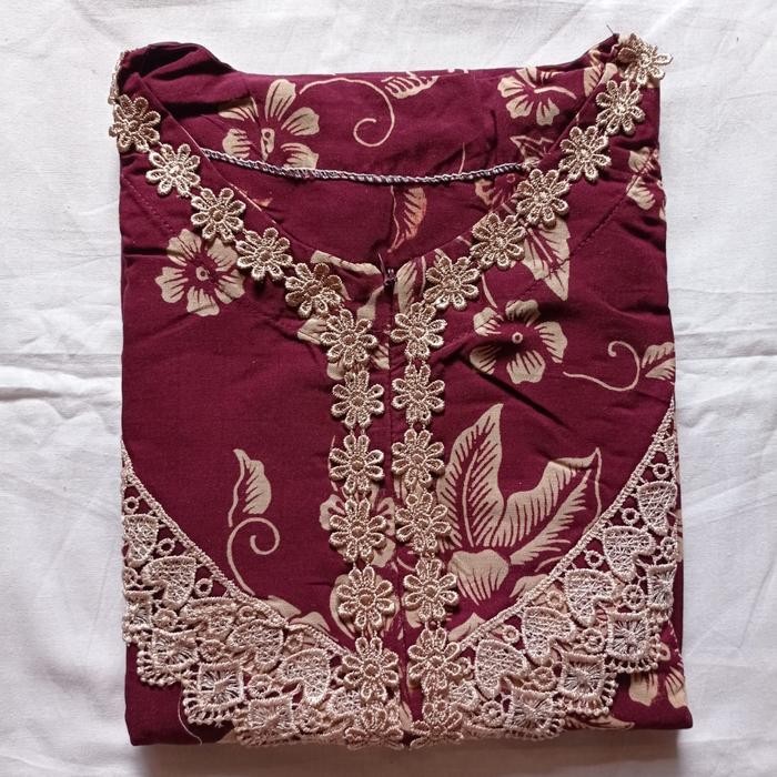 Hot Produk Daster jumbo ld 140 daster arab jumbo busui Kain Rayon Renda Tebal Motif Bunga - Marun, x