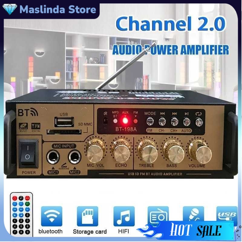 Audio Amplifier Bluetooth HiFi DSP Mic Input 2 Channel Output