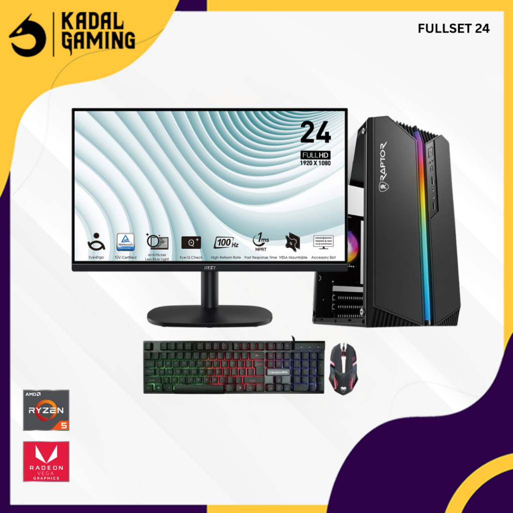 KOMPUTER RYZEN 5 3400G VGA RX VEGA 16GB GAMING EDITING LIVESTREAMING EMULATOR PC CPU FULLSET SIAP PA