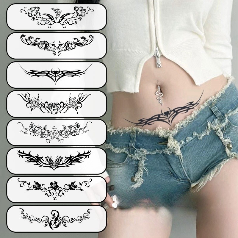 8pcs Stiker Tato Kupu-Kupu Tahan Lama dan Tahan Air Semi Permanen