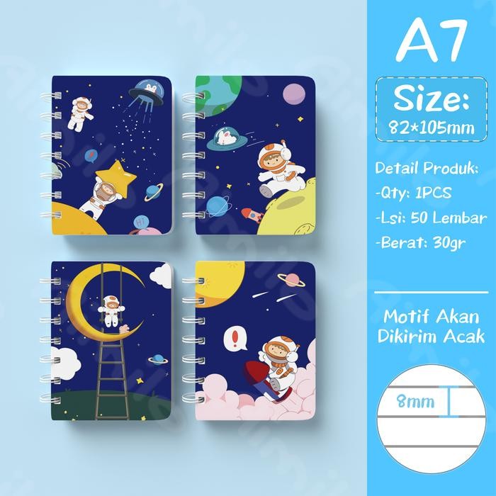 

R P e [READY] Aimilo Notebook Mini A7 Buku Kecil Catatan Scrapbook Mini Buku Notes Kecil Alat Tulis Sekolah 80 Lembar Kertas Binder - A7 - Astronot - 50L