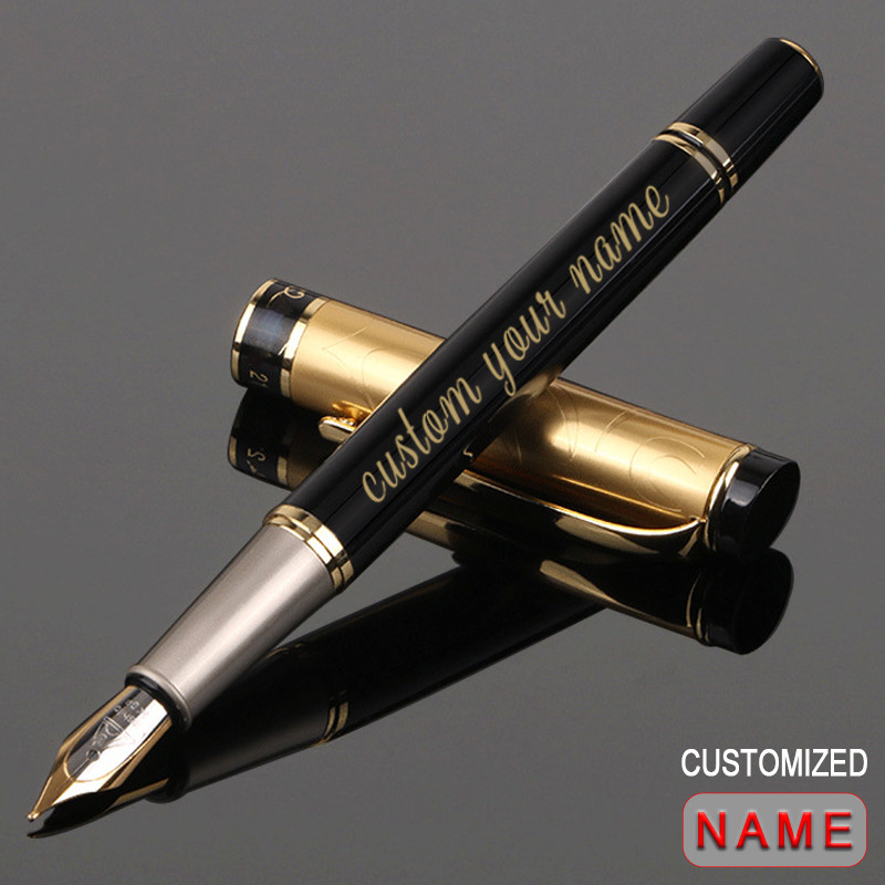 

Custom Fountain Pen Golden Text Stationery Office Supplies Back To School Items Metal Nib Writing Ink Men Luxury Japanese Black