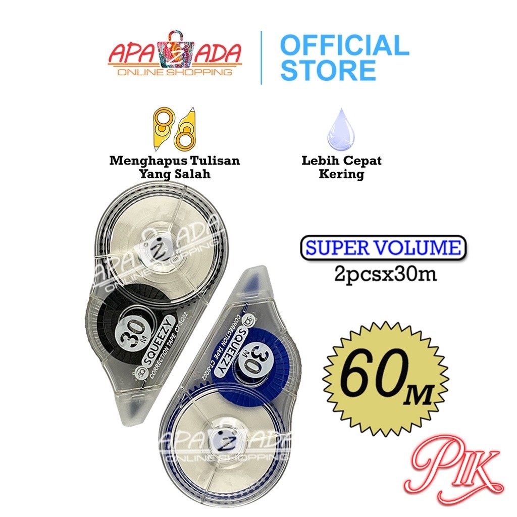 

Apazada Correction Tape 30m Isi 2 / Cortape / Corection Tape Tipex / Tipex Roll / Correction Tape / Tip-Ex Kertas / Tipe-X CT-SQ02 Murah