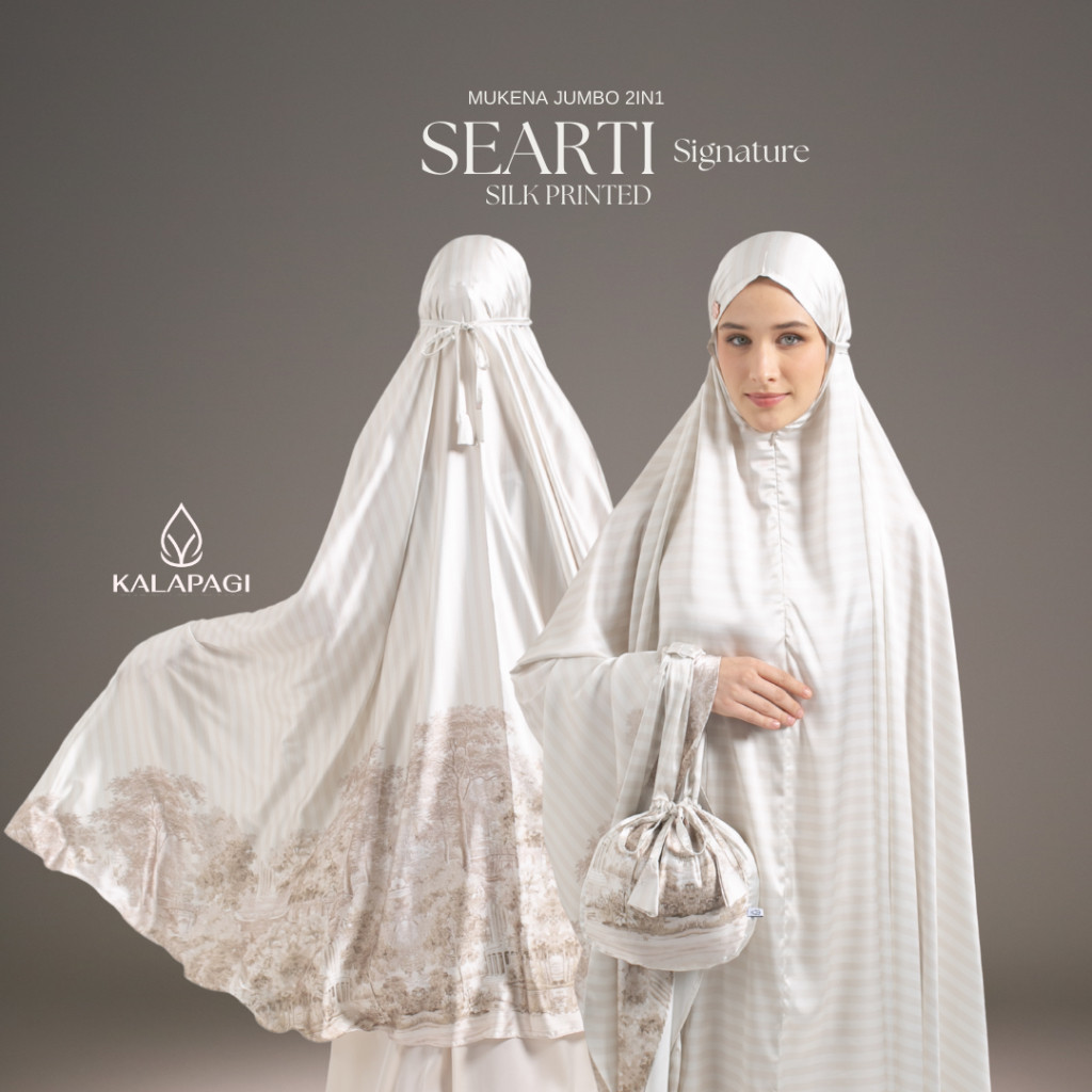 Kalapagi - Mukena Searti Series Baru 2025 I JUMBO Dewasa Satin Silk Premium 3in1 Mukena Armani Motif