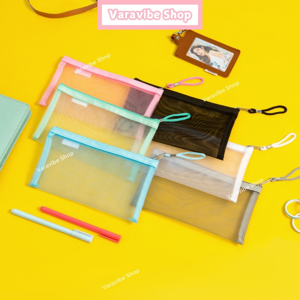

Varavibe Tempat Pensil Aesthetic Flashee Kotak Pensil Jaring Pouch Transparant Dompet Kosmetik Simple Lucu Tas Pouch