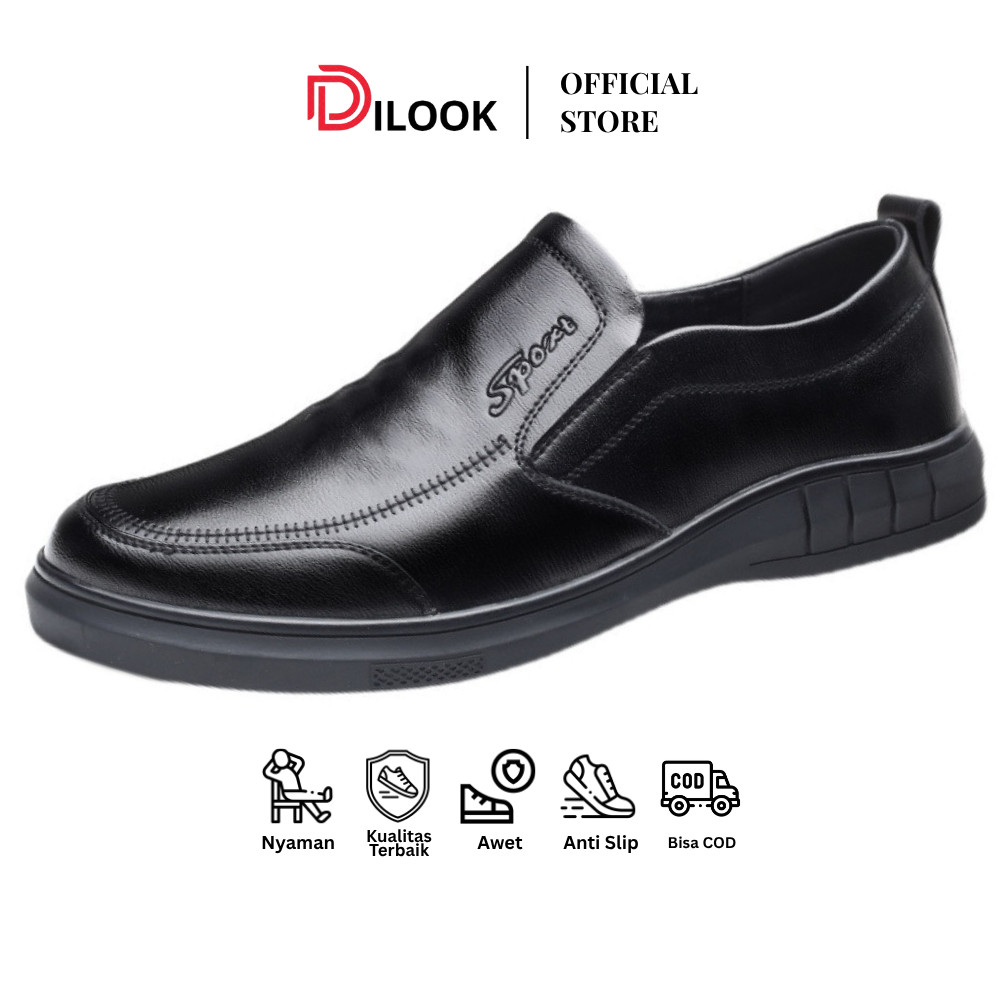 DILOOK S038 Sepatu Pantofel Pria sport tanpa tali slip on Pantofel Hitam Pria Sepatu Pantopel