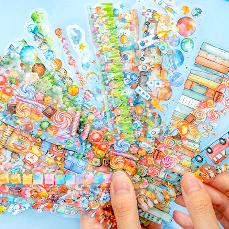 

45pcs/bag Cute Wonderful Record Series Long Strip Landscape Sticker Pack Creative Material Collage Handbook DIY Calendar Photo