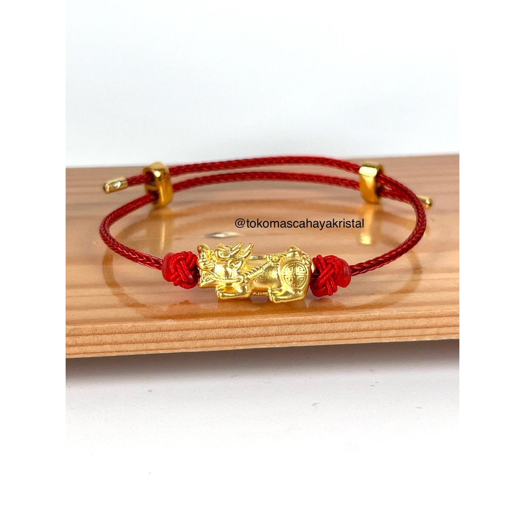 Gelang Tali Emas Charm Naga / Dragon / Pixiu 24k HK Hongkong 999% - Gold Bracelet