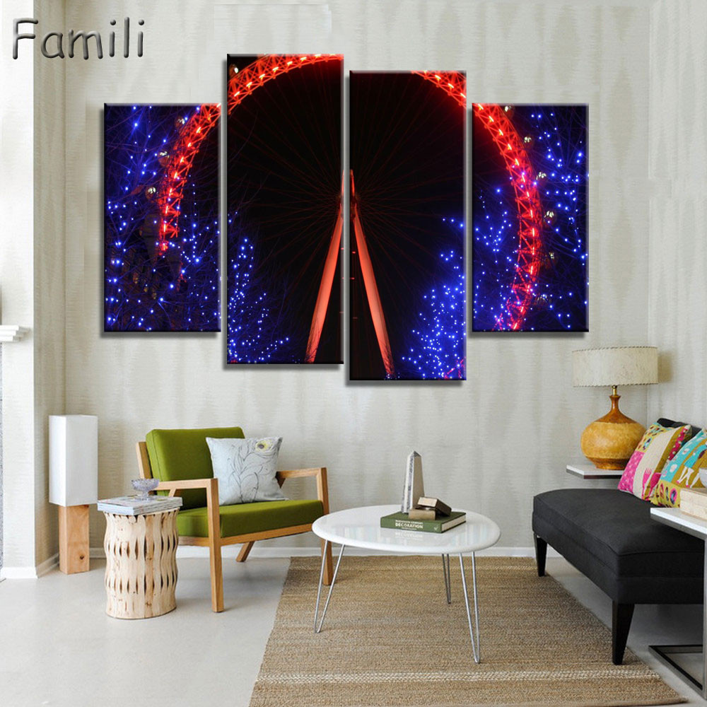 

4 Piece Hot Sell Modern City Wall London eyes number by Oil Painting Abstract Home Decorative Art Picture Paint on Canvas Prints