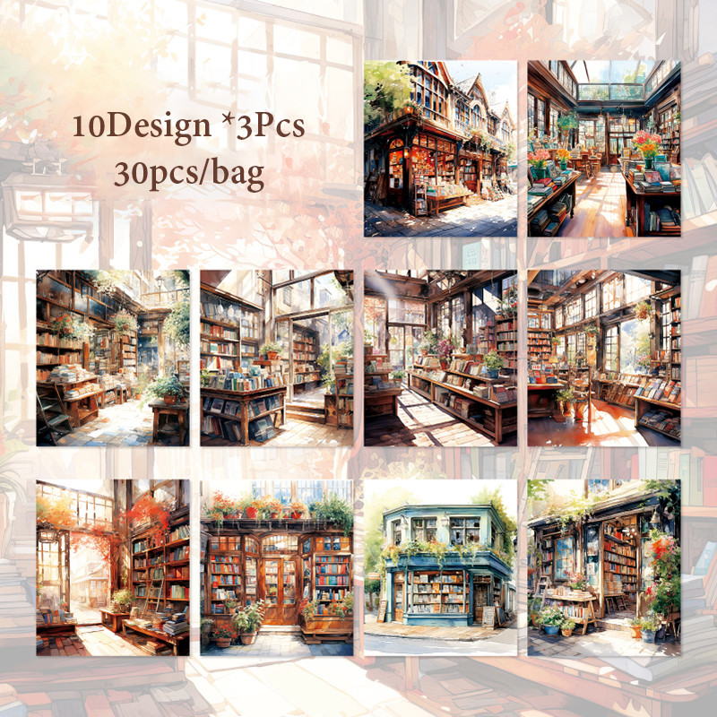 

Mr.paper Material Paper Cardstock Retro Street Scene Set Material Art Notebook Material Room Decoration Postcard Card Pack
