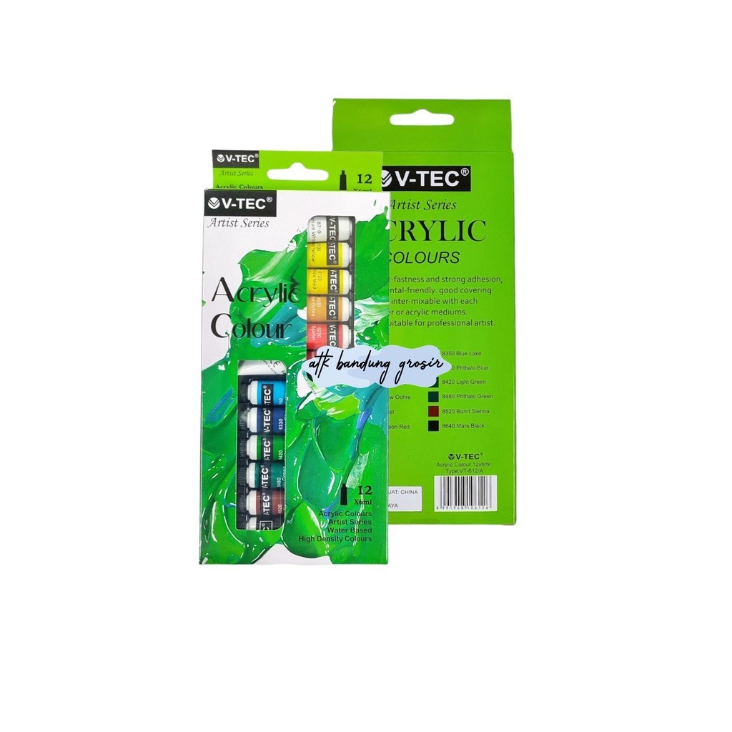 

Cat Akrilik V-TEC VT-612/A Acrylic Colours 12 Warna x 6 ML - Set