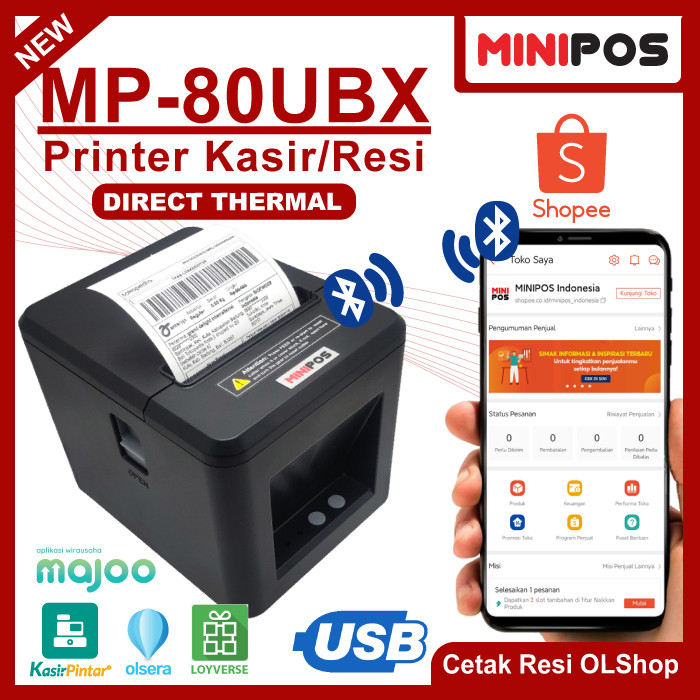 Printer Thermal 80mm Bluetooth MINIPOS MP-80UBX Kabel USB Auto Cutter Resi StrukCO