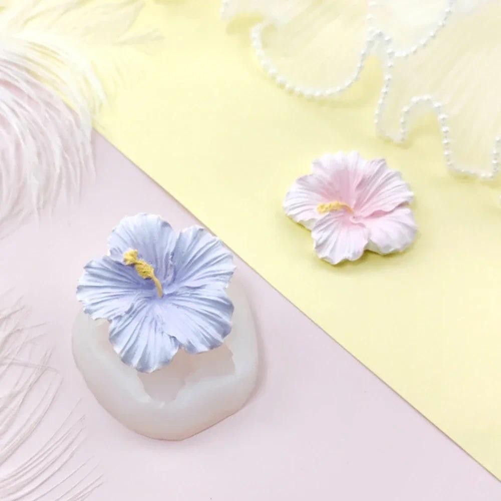 

Easy Demold Hibiscus Rosa-sinensis Silicone Candle Molds 3D Rose Flower Gypsum Moulds Handmade Gifts for Mom Plant Wedding Decor