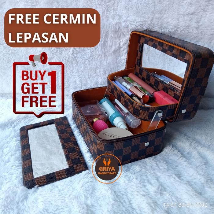 Promo BeautyCase Henna Kotak Kosmetik Bahan Premium Plus Kaca Cermin Kulit PU koper beauty case box 