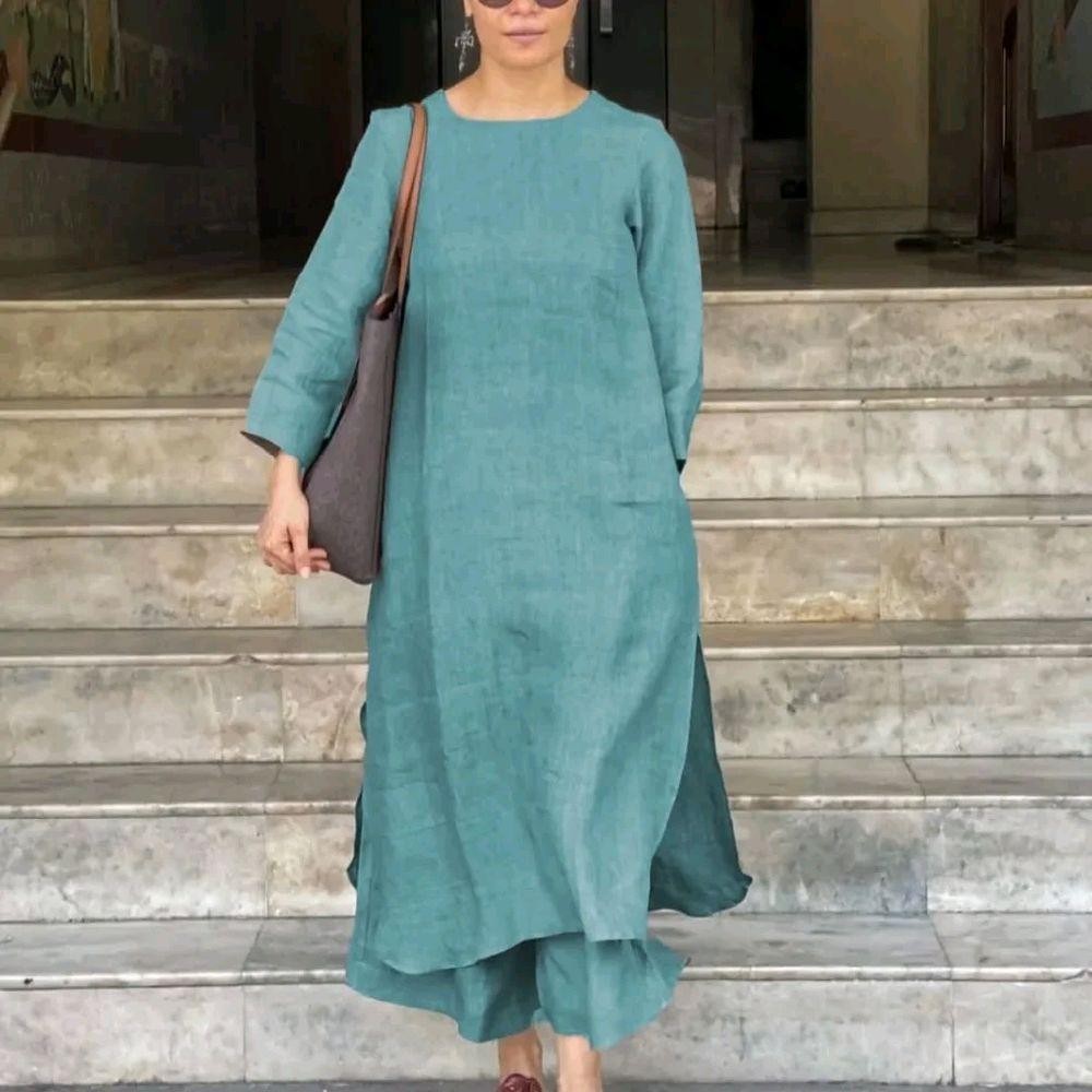 Tunika One Set Allsize Fit M L XL / Stelan Tunik Model Polos Mewah / Pakaian Linen Rami Tebal / Sete