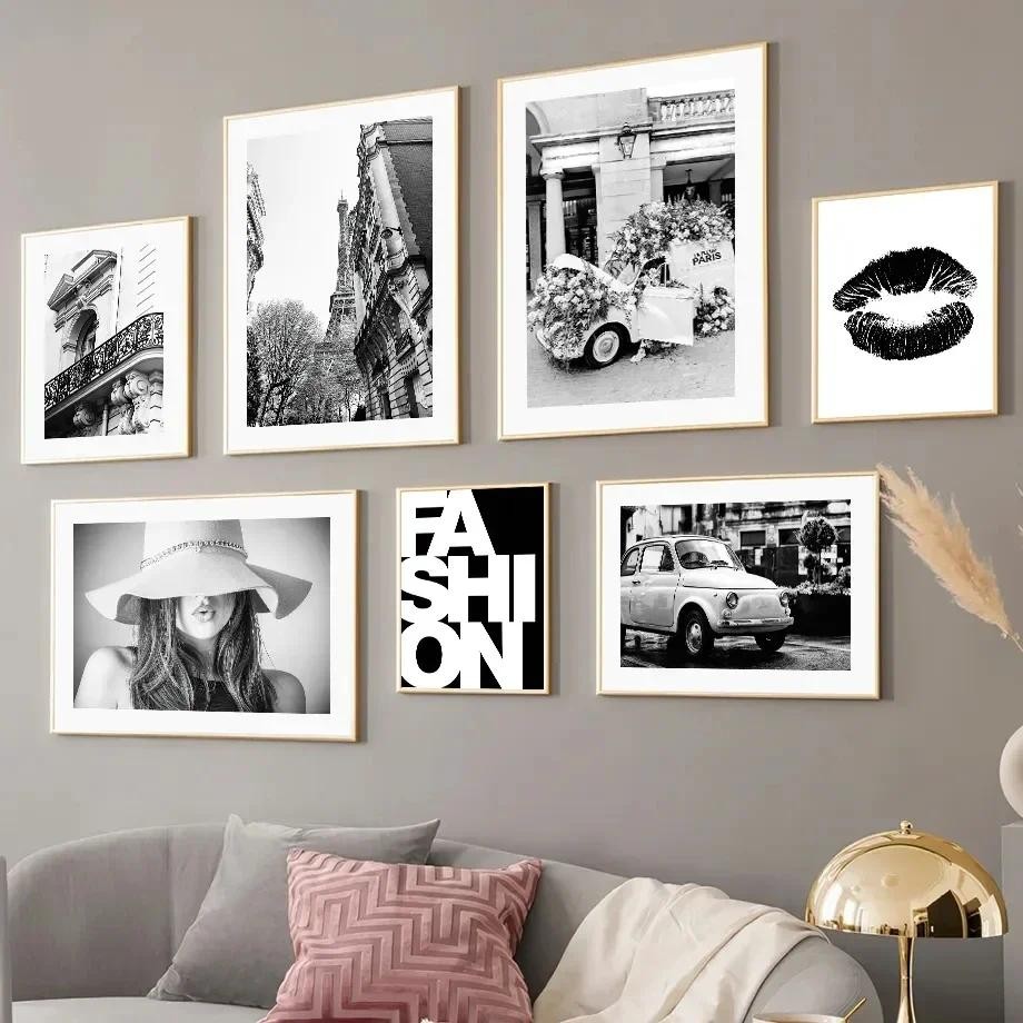 

Canvas Painting Wall Art Europe Street Photograph Scenery Picture Black and White Fashion Figure Poster and Print for Home Decor